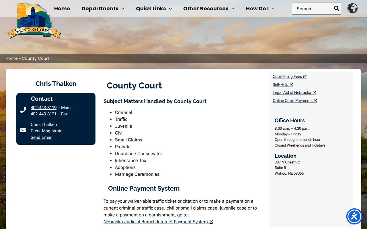 Saunders County Court contact for bench warrant records
