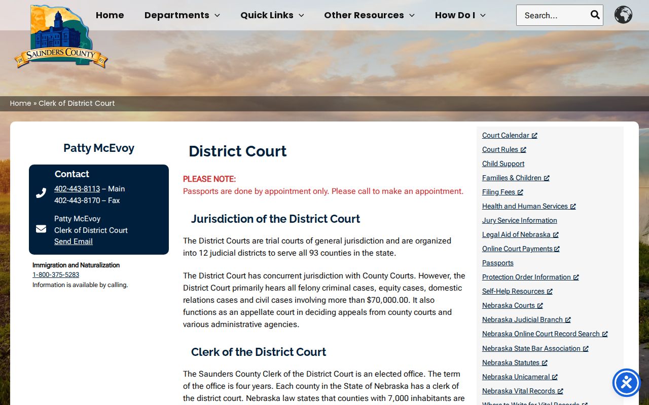 Saunders County District Clerk records for arrest warrant lookup
