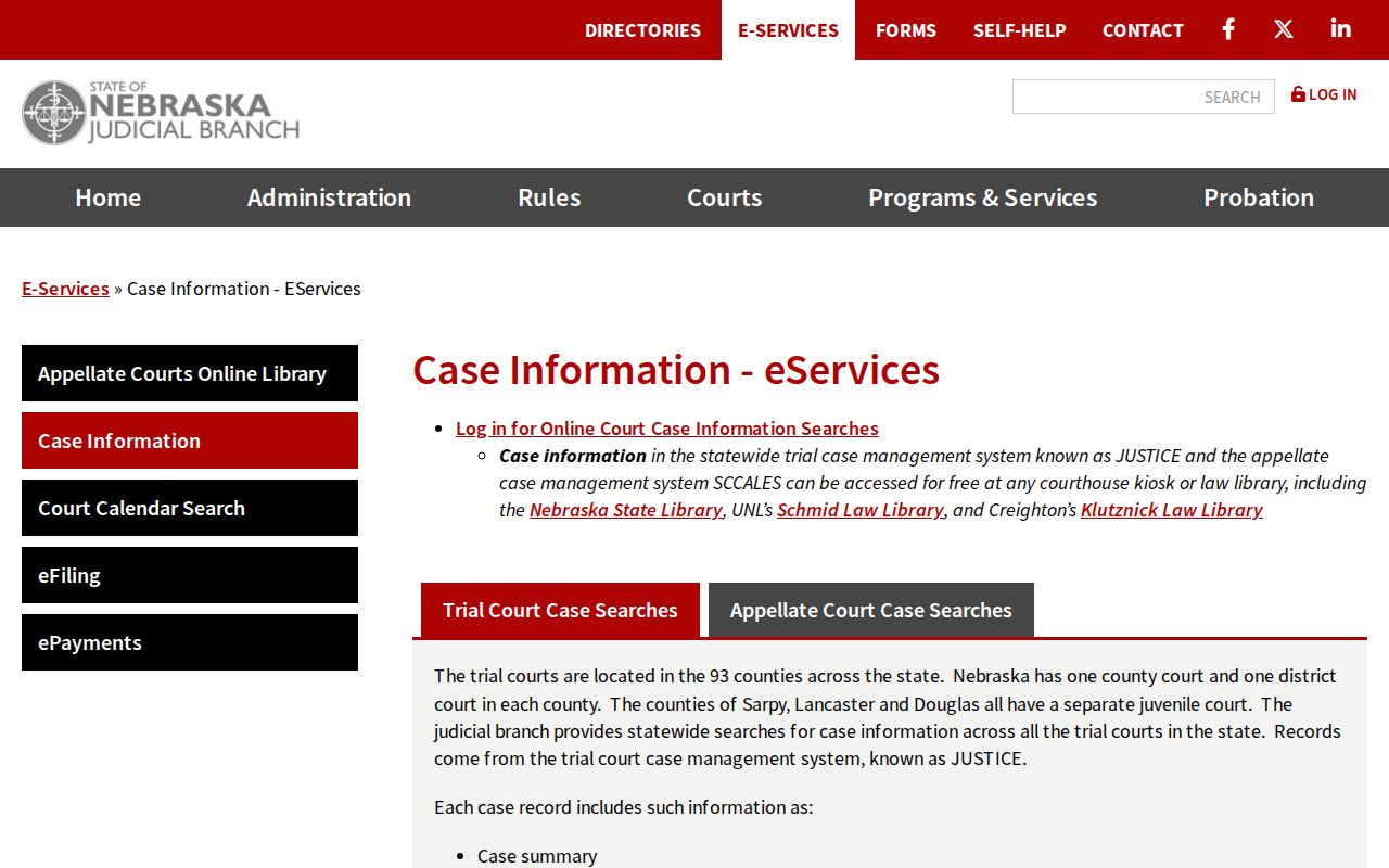 Current Nebraska JUSTICE access information for Saunders County warrants
