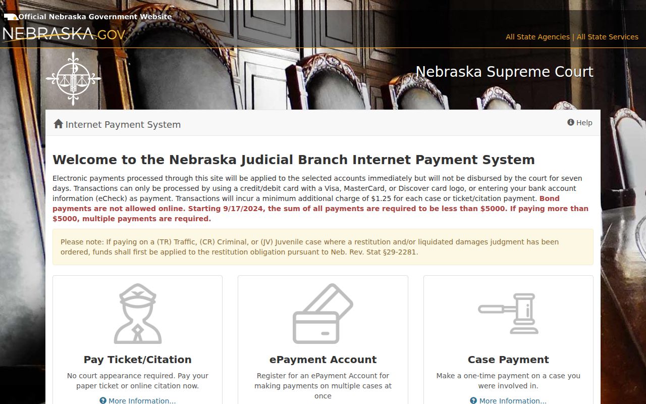Nebraska court payment access for Saunders County traffic warrants