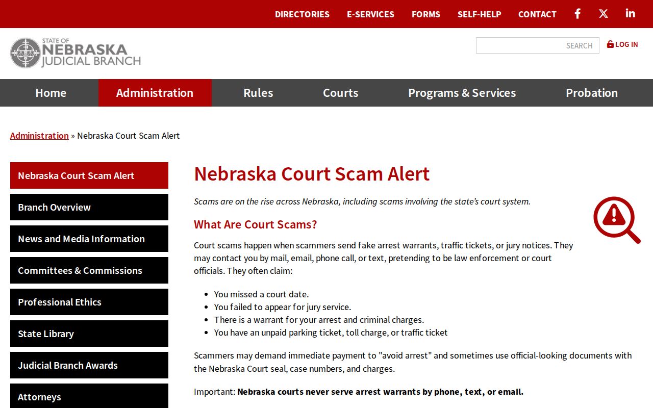 Nebraska court scam warning for Saunders County warrant records