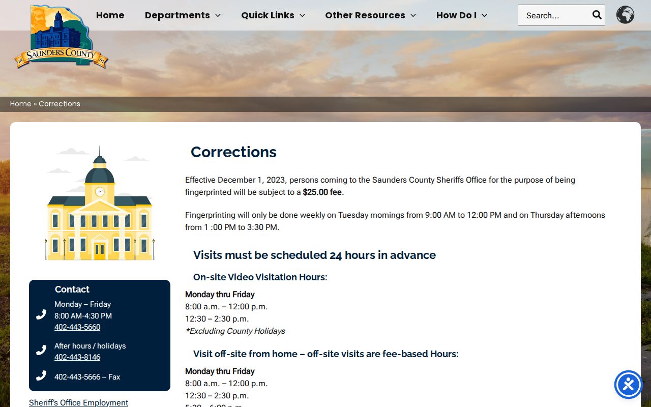 Saunders County corrections contact boundary for active warrant questions