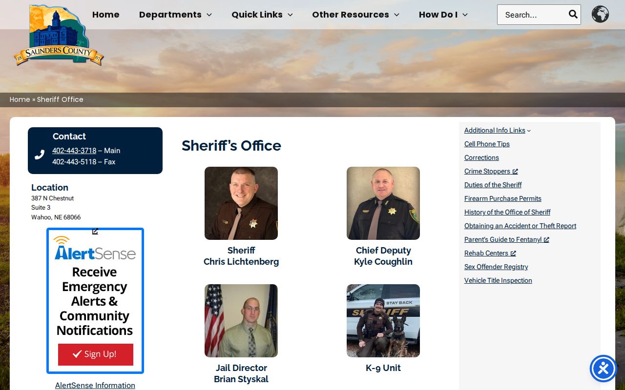 Saunders County Sheriff contact for warrant records