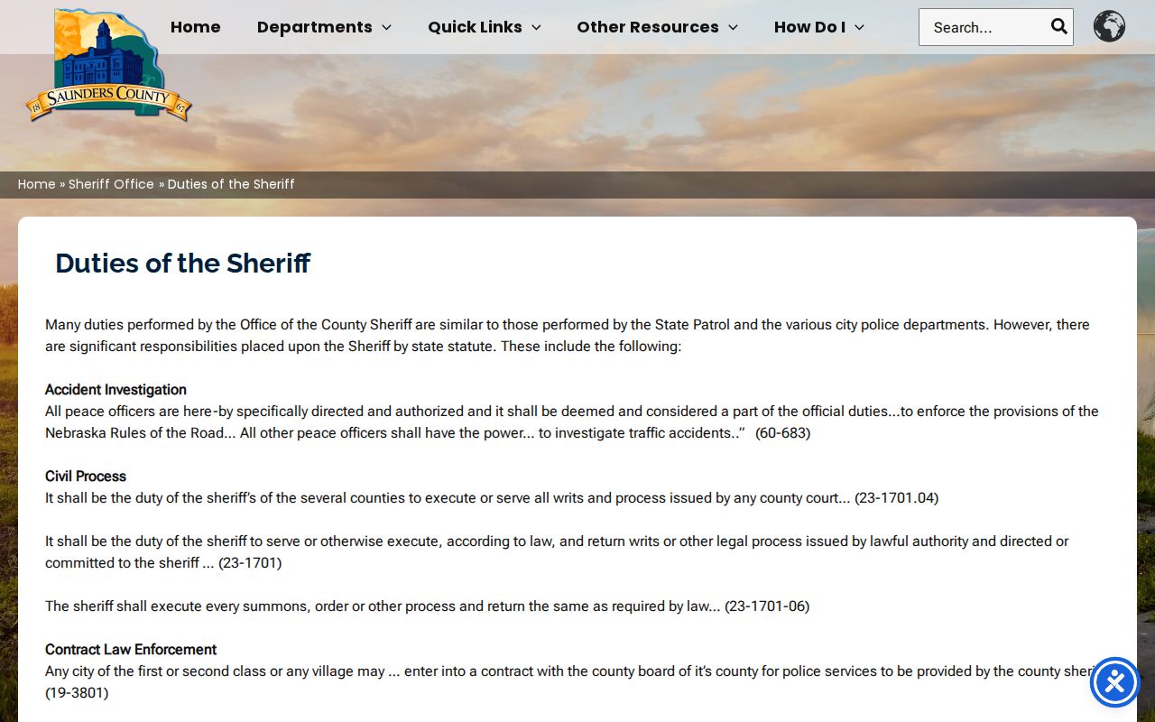 Saunders County sheriff statutory service and arrest warrant process